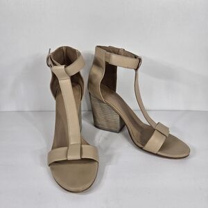 VINCE. Nolan TStrap Ankle Shoes Heels/Sandal 8.5 Made in Italy Tan Leather Block